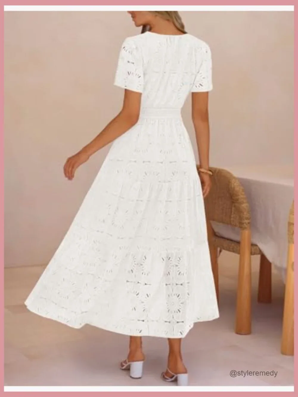 Floral Eyelet Maxi Dress with V-Neck and Tiered Hem - Picture 3 of 7